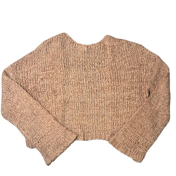 {EUC Crochet Cropped Le Lis Mauve Lt Pink Lightweight Cardigan Sweater Large} - Picture 2 of 8